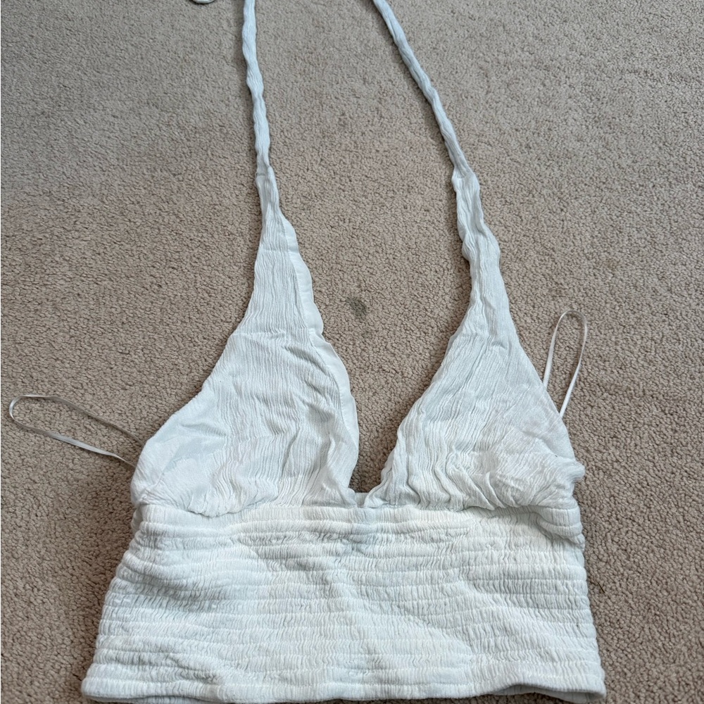 Garage Cream Textured Halter Tie Top